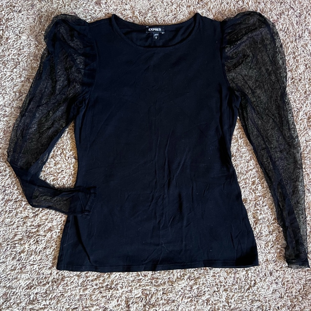 Express Black Sheer Lace Sleeve Top